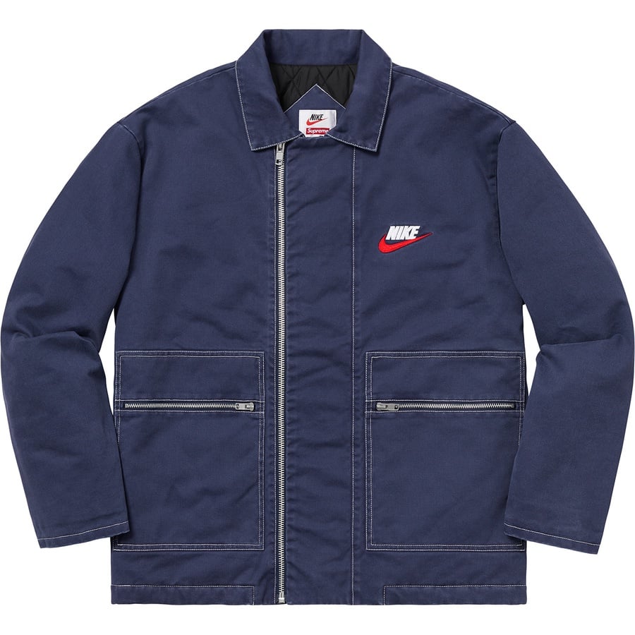 Details on Supreme Nike Double Zip Quilted Work Jacket Navy from fall winter
                                                    2018 (Price is $260)