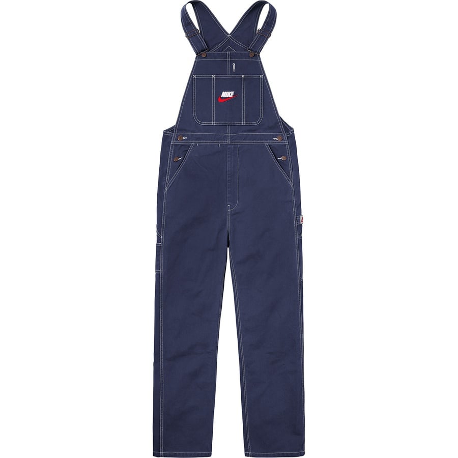 Details on Supreme Nike Cotton Twill Overalls Navy from fall winter
                                                    2018 (Price is $198)