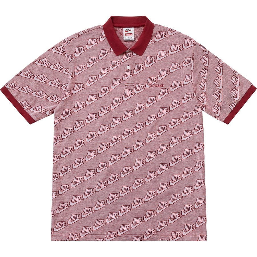 Details on Supreme Nike Jacquard Polo Burgundy from fall winter
                                                    2018 (Price is $124)