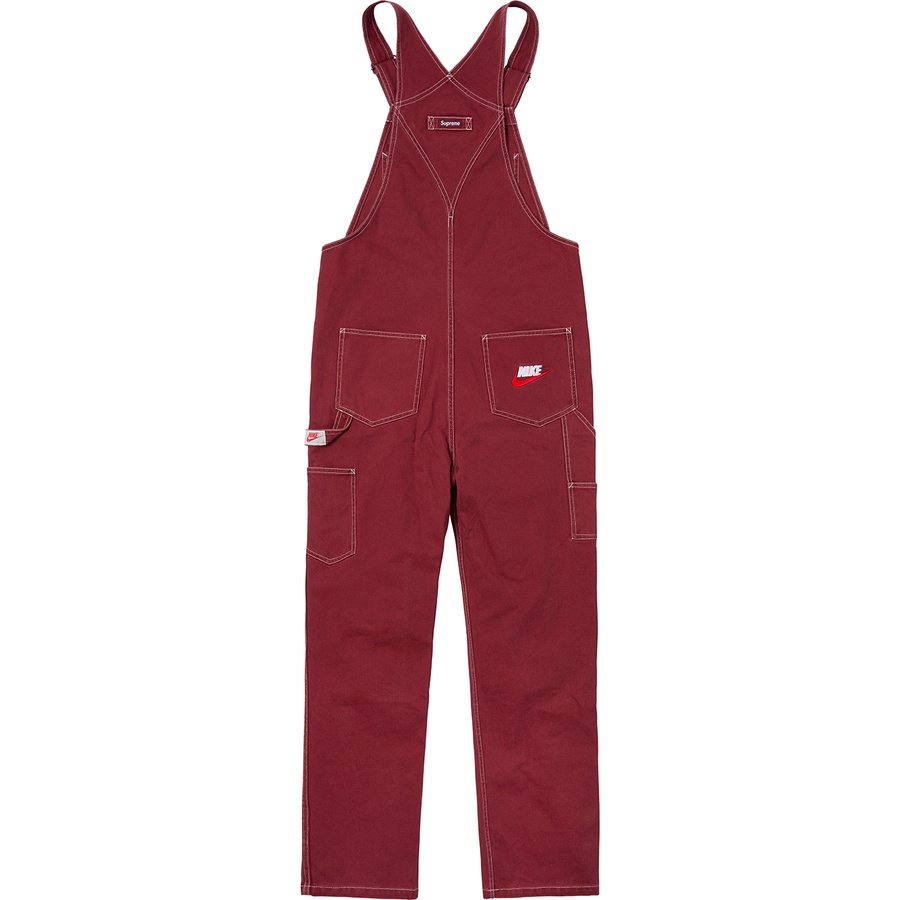 Details on Supreme Nike Cotton Twill Overalls Burgundy from fall winter 2018 (Price is $198)