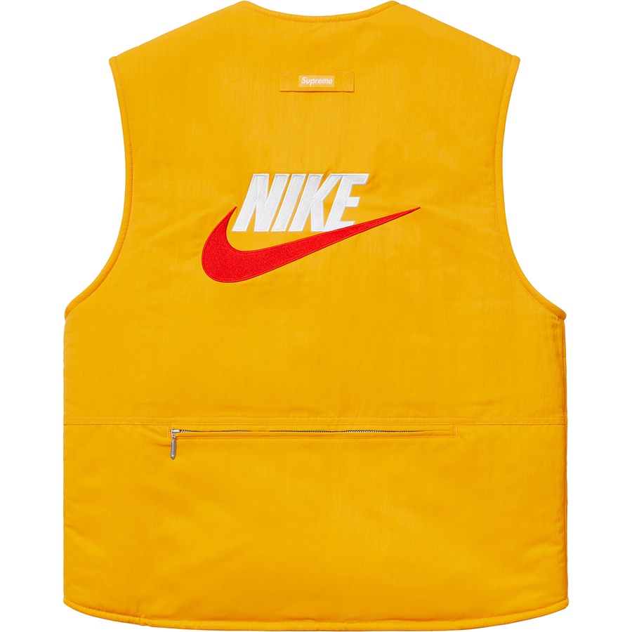 Details on Supreme Nike Reversible Nylon Sherpa Vest Mustard from fall winter
                                                    2018 (Price is $168)