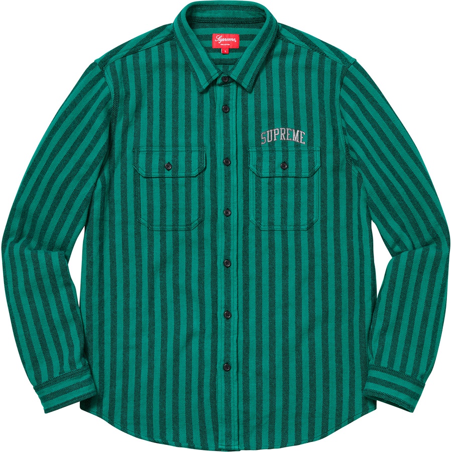Details on Stripe Heavyweight Flannel Shirt Teal from fall winter 2018 (Price is $118)