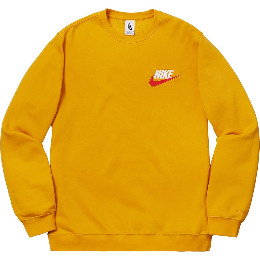 Details on Supreme Nike Crewneck Mustard from fall winter
                                                    2018 (Price is $128)