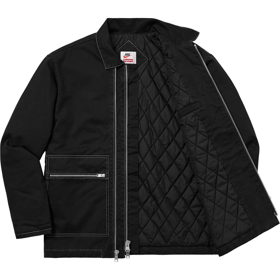 Details on Supreme Nike Double Zip Quilted Work Jacket Black from fall winter 2018 (Price is $260)