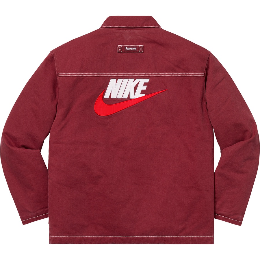 Details on Supreme Nike Double Zip Quilted Work Jacket Burgundy from fall winter
                                                    2018 (Price is $260)