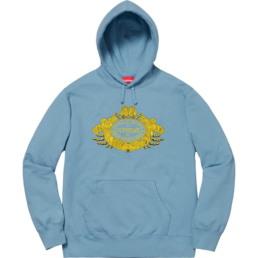 Details on Love or Hate Hooded Sweatshirt Dusty Blue from fall winter 2018 (Price is $168)