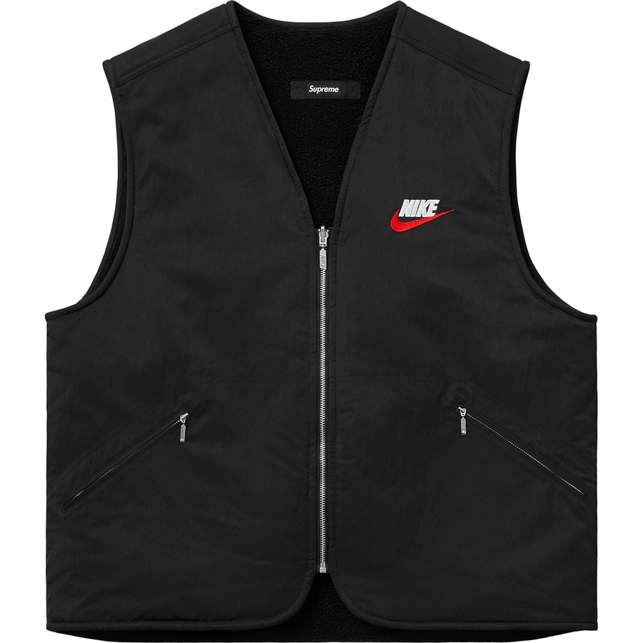 Details on Supreme Nike Reversible Nylon Sherpa Vest Black from fall winter
                                                    2018 (Price is $168)