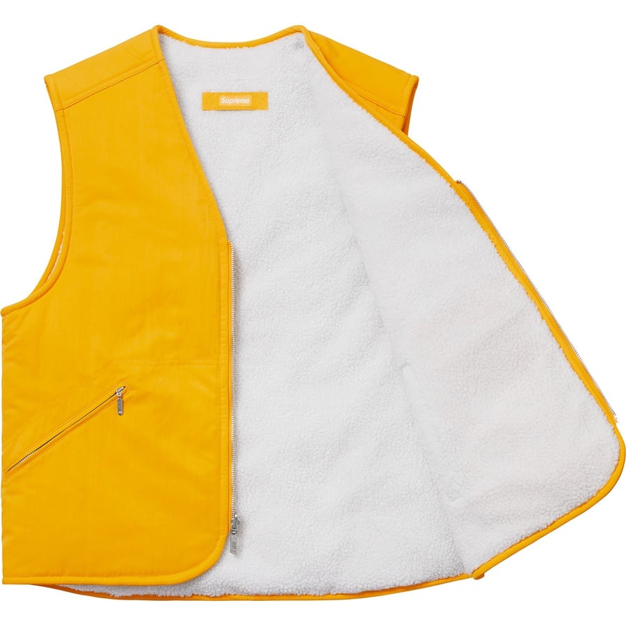 Details on Supreme Nike Reversible Nylon Sherpa Vest Mustard from fall winter
                                                    2018 (Price is $168)