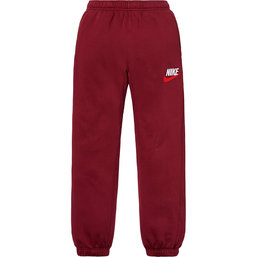 Details on Supreme Nike Sweatpant Burgundy from fall winter
                                                    2018 (Price is $128)