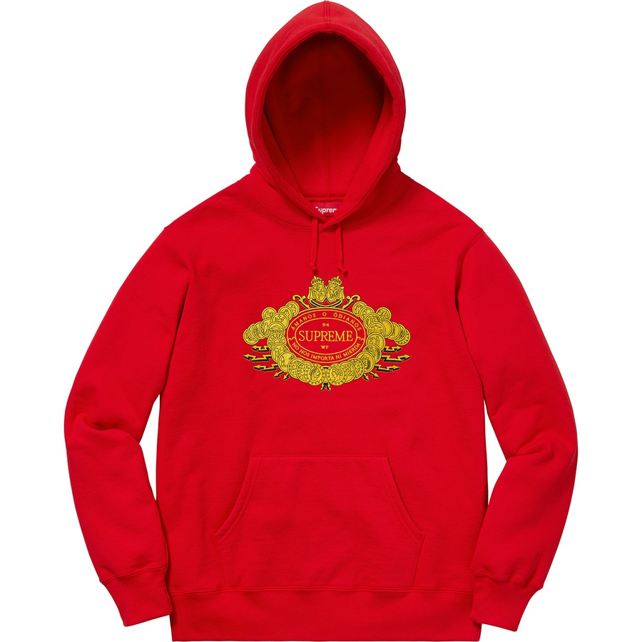 Details on Love or Hate Hooded Sweatshirt Red from fall winter 2018 (Price is $168)