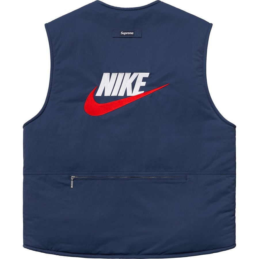 Details on Supreme Nike Reversible Nylon Sherpa Vest Navy from fall winter
                                                    2018 (Price is $168)