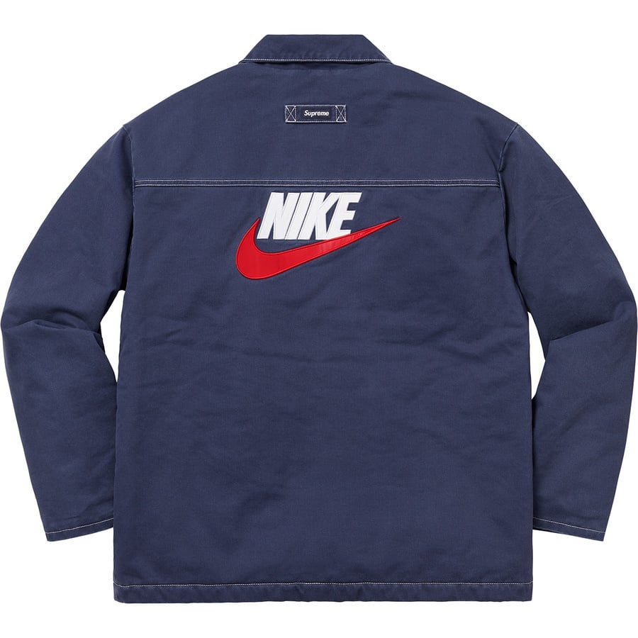 Details on Supreme Nike Double Zip Quilted Work Jacket Navy from fall winter
                                                    2018 (Price is $260)