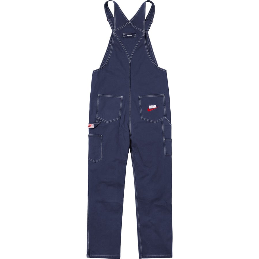 Details on Supreme Nike Cotton Twill Overalls Navy from fall winter
                                                    2018 (Price is $198)