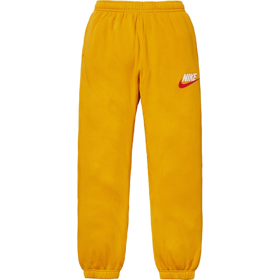 Details on Supreme Nike Sweatpant Mustard from fall winter
                                                    2018 (Price is $128)