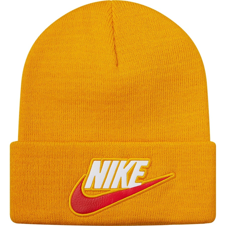 Details on Supreme Nike Beanie Mustard from fall winter
                                                    2018 (Price is $38)