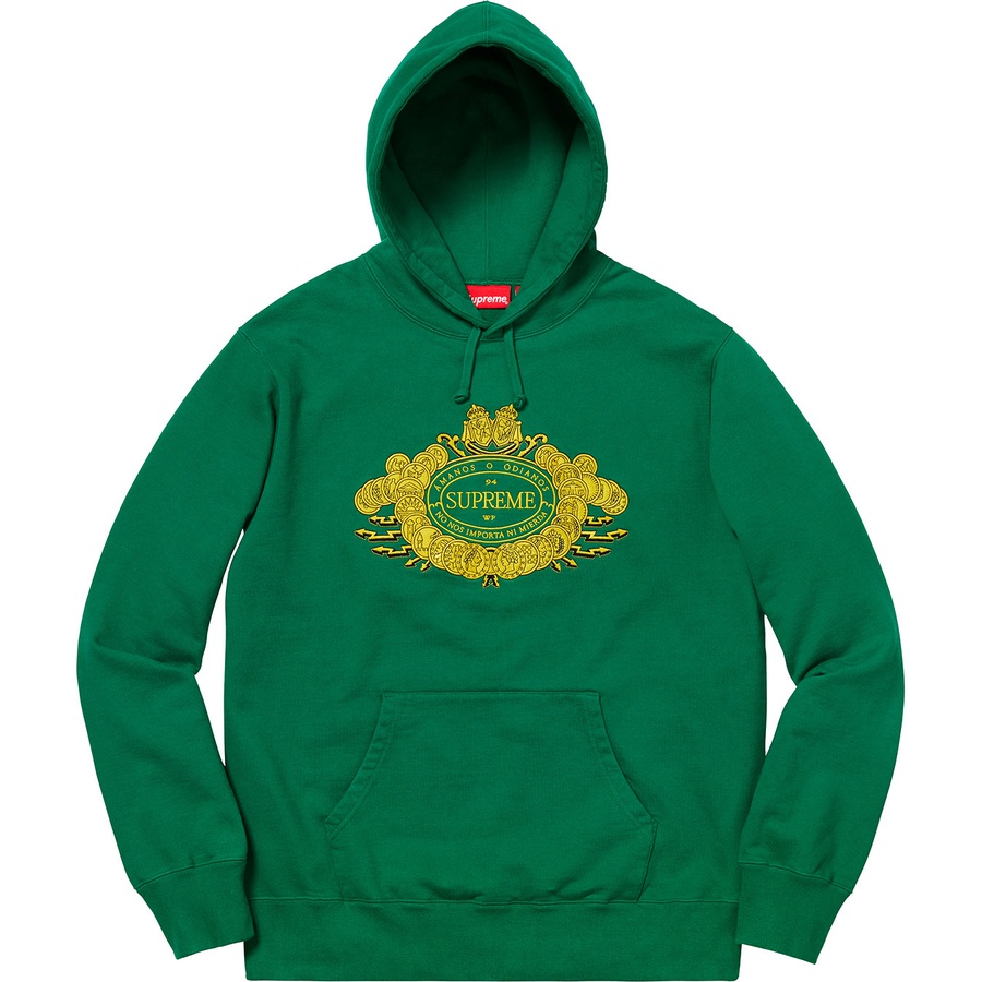 Details on Love or Hate Hooded Sweatshirt Green from fall winter 2018 (Price is $168)