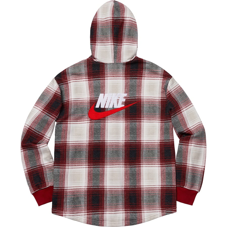 Details on Supreme Nike Plaid Hooded Sweatshirt Burgundy from fall winter
                                                    2018 (Price is $158)
