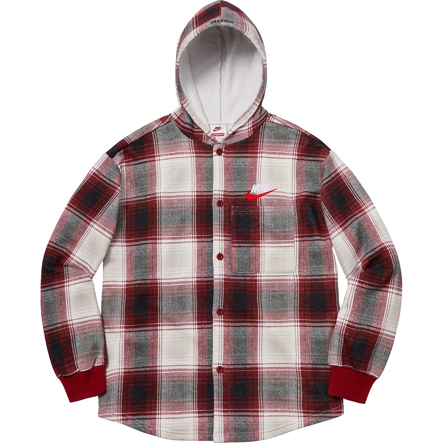 Details on Supreme Nike Plaid Hooded Sweatshirt Burgundy from fall winter
                                                    2018 (Price is $158)