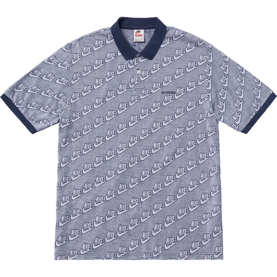 Details on Supreme Nike Jacquard Polo Navy from fall winter 2018 (Price is $124)