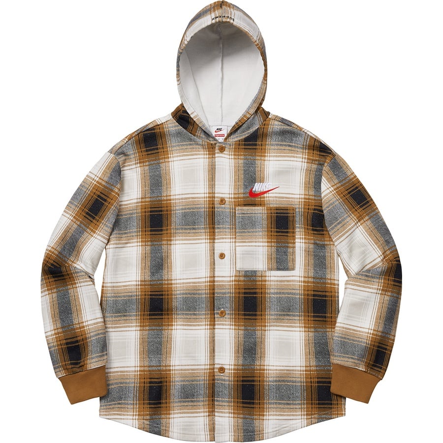 Details on Supreme Nike Plaid Hooded Sweatshirt Mustard from fall winter
                                                    2018 (Price is $158)