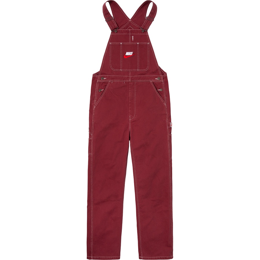 Details on Supreme Nike Cotton Twill Overalls Burgundy from fall winter 2018 (Price is $198)