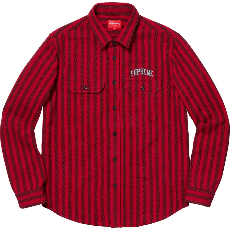 Details on Stripe Heavyweight Flannel Shirt Red from fall winter
                                                    2018 (Price is $118)