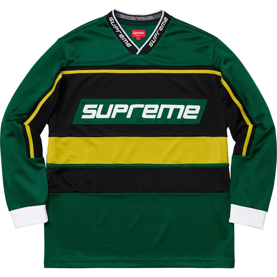Details on Warm Up Hockey Jersey Dark Green from fall winter
                                                    2018 (Price is $128)