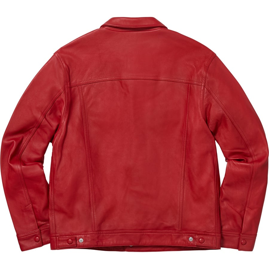 Details on Leather Trucker Jacket Red from fall winter
                                                    2018 (Price is $498)