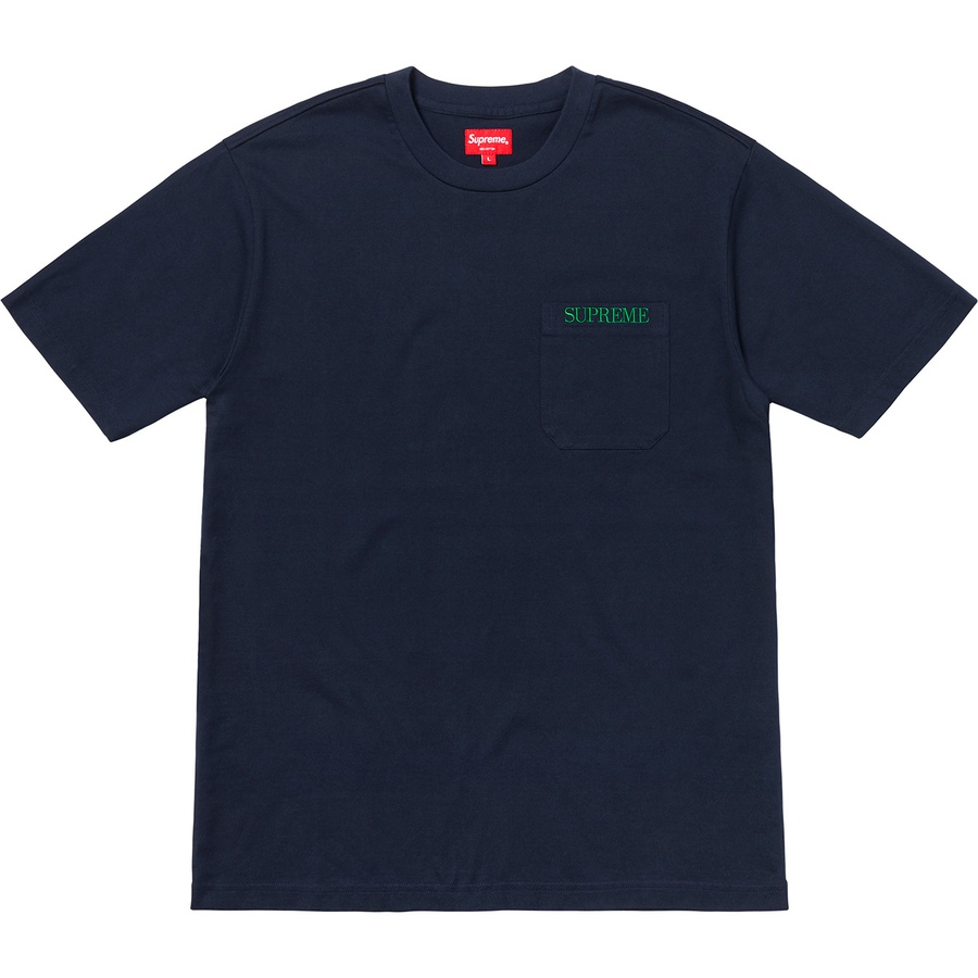 Details on Embroidered Pocket Tee Navy from fall winter 2018 (Price is $78)