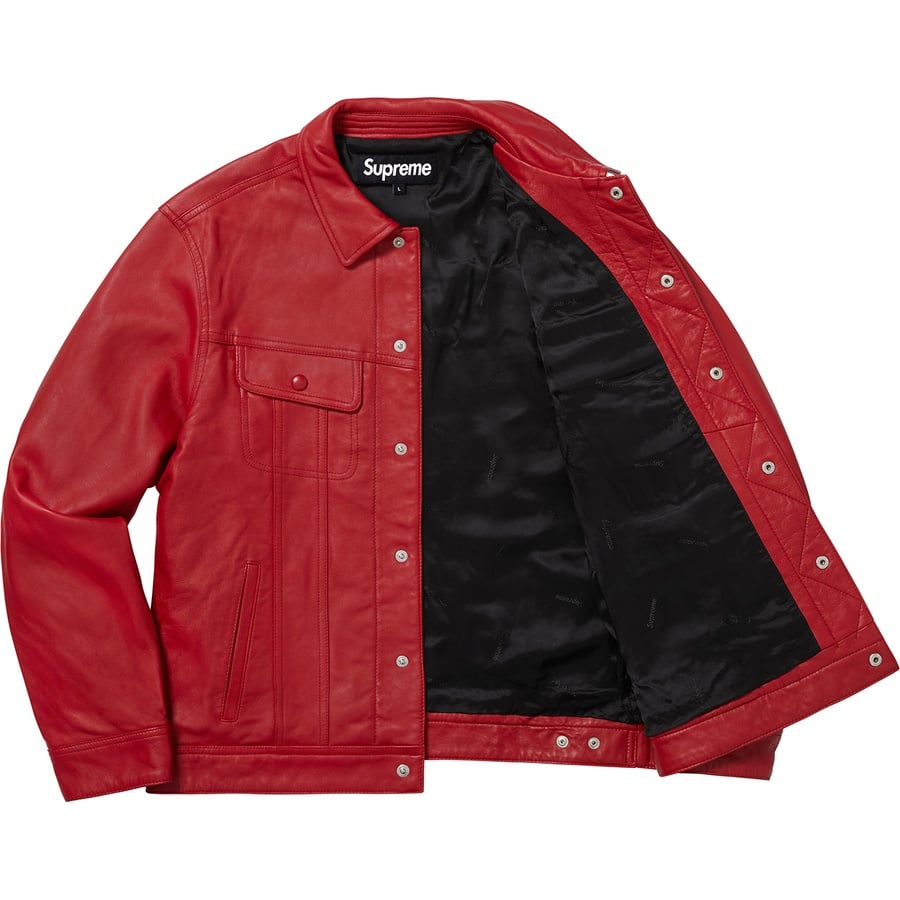 Details on Leather Trucker Jacket Red from fall winter
                                                    2018 (Price is $498)