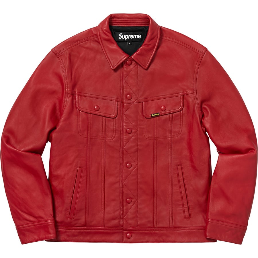 Details on Leather Trucker Jacket Red from fall winter
                                                    2018 (Price is $498)