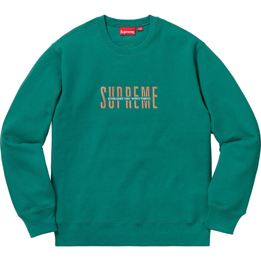 Details on World Famous Crewneck Dark Teal from fall winter 2018 (Price is $148)