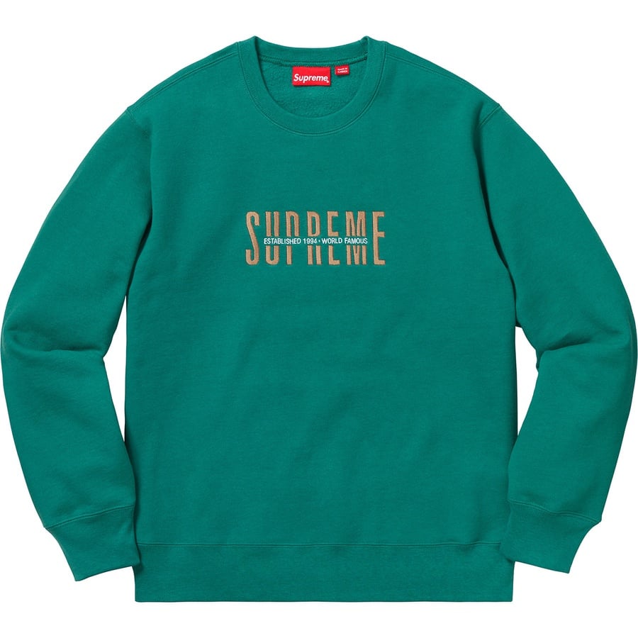 Details on World Famous Crewneck Dark Teal from fall winter
                                                    2018 (Price is $148)