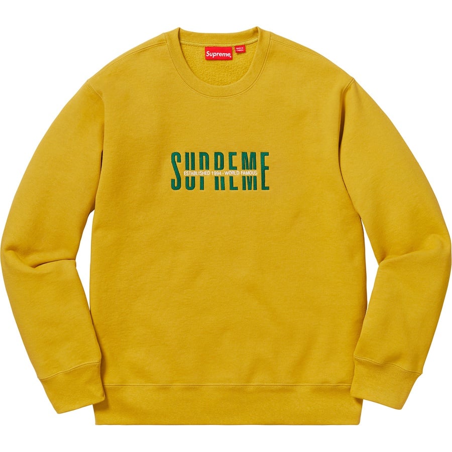 Details on World Famous Crewneck Mustard from fall winter
                                                    2018 (Price is $148)