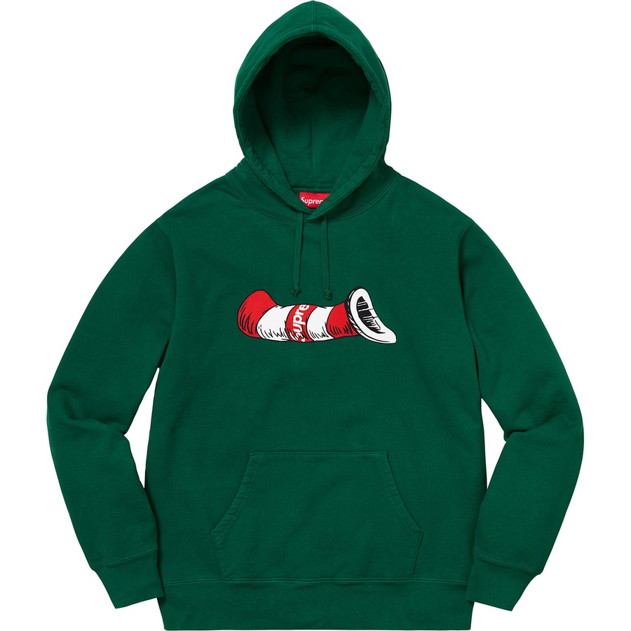 Details on Cat in the Hat Hooded Sweatshirt Dark Green from fall winter 2018 (Price is $168)
