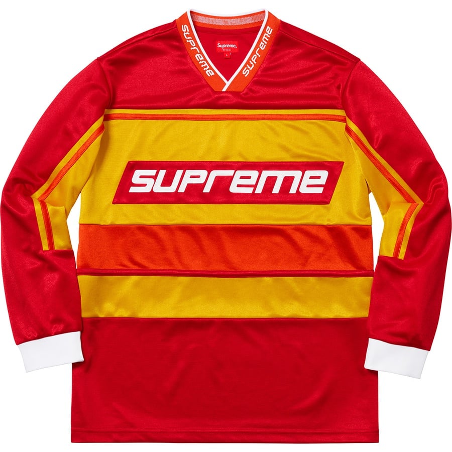 Details on Warm Up Hockey Jersey Red from fall winter
                                                    2018 (Price is $128)