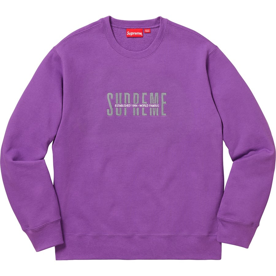 Details on World Famous Crewneck Violet from fall winter
                                                    2018 (Price is $148)