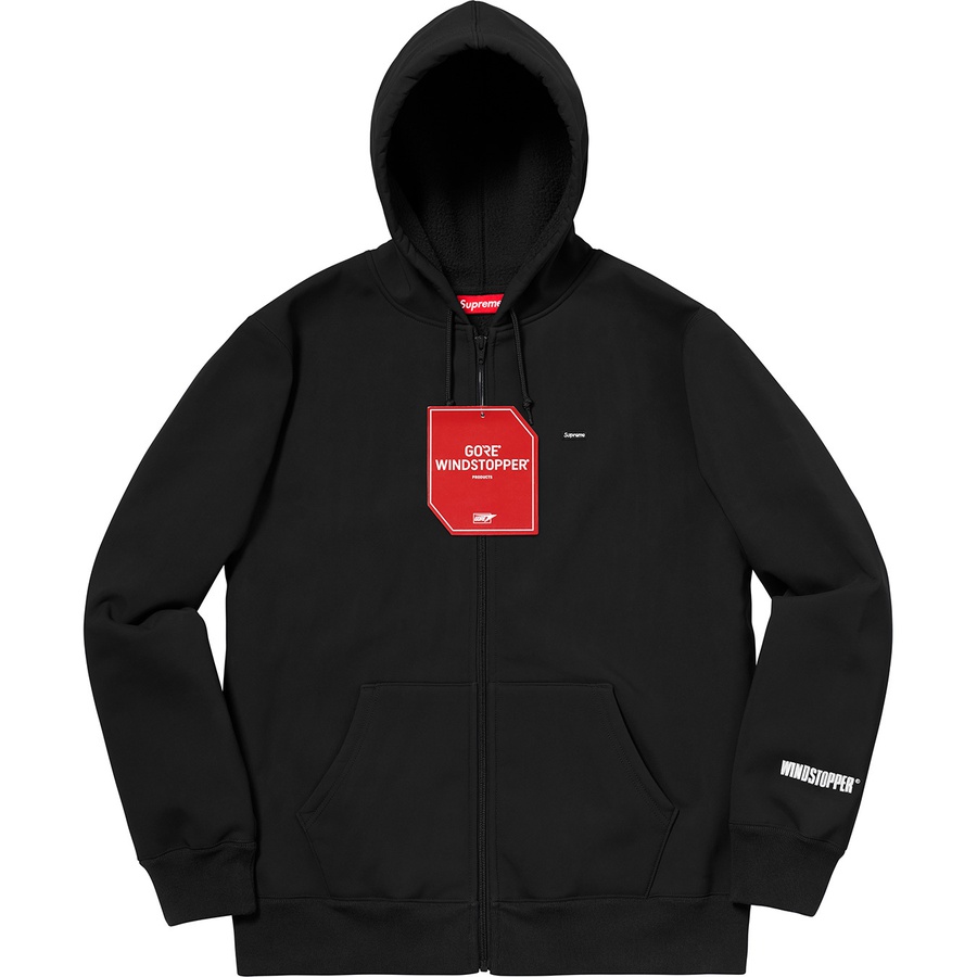 Details on WINDSTOPPER Zip Up Hooded Sweatshirt Black from fall winter 2018 (Price is $228)