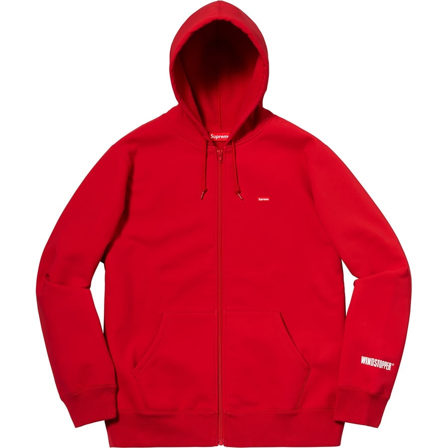 Details on WINDSTOPPER Zip Up Hooded Sweatshirt Red from fall winter 2018 (Price is $228)