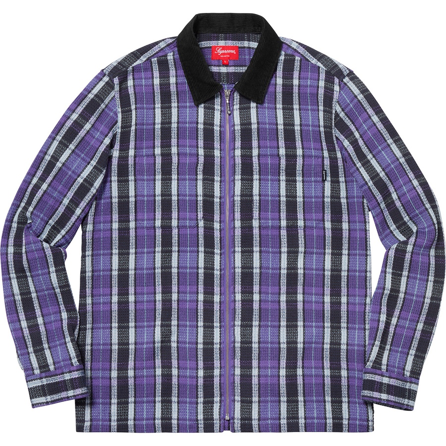 Details on Plaid Thermal Zip Up Shirt Purple from fall winter
                                                    2018 (Price is $128)