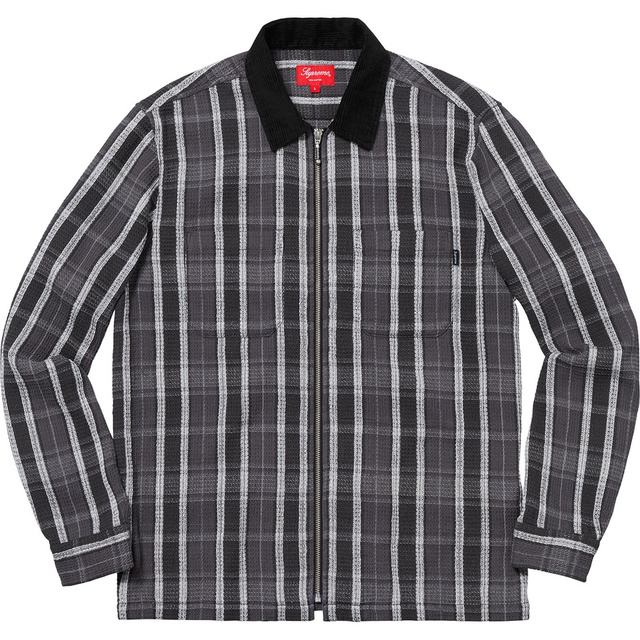 Details on Plaid Thermal Zip Up Shirt Black from fall winter 2018 (Price is $128)