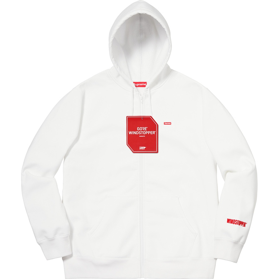 Details on WINDSTOPPER Zip Up Hooded Sweatshirt White from fall winter 2018 (Price is $228)