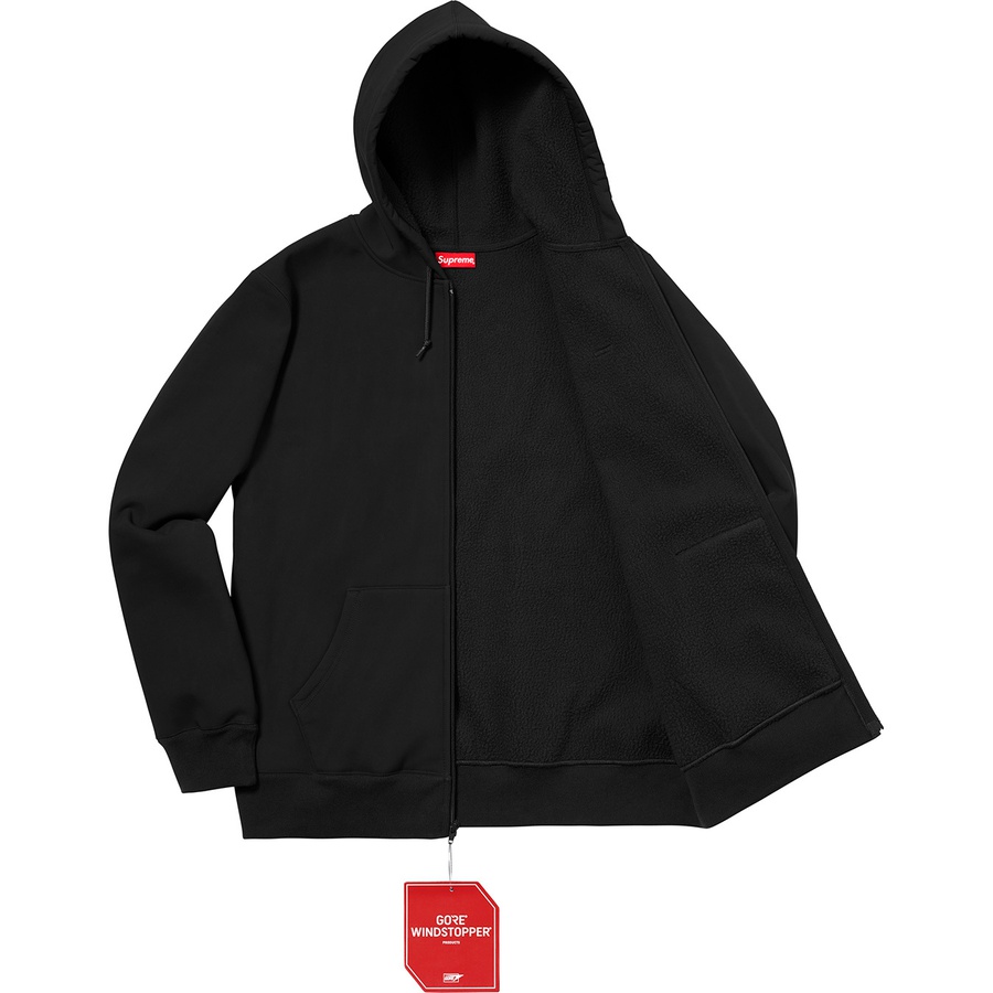 Details on WINDSTOPPER Zip Up Hooded Sweatshirt Black from fall winter 2018 (Price is $228)