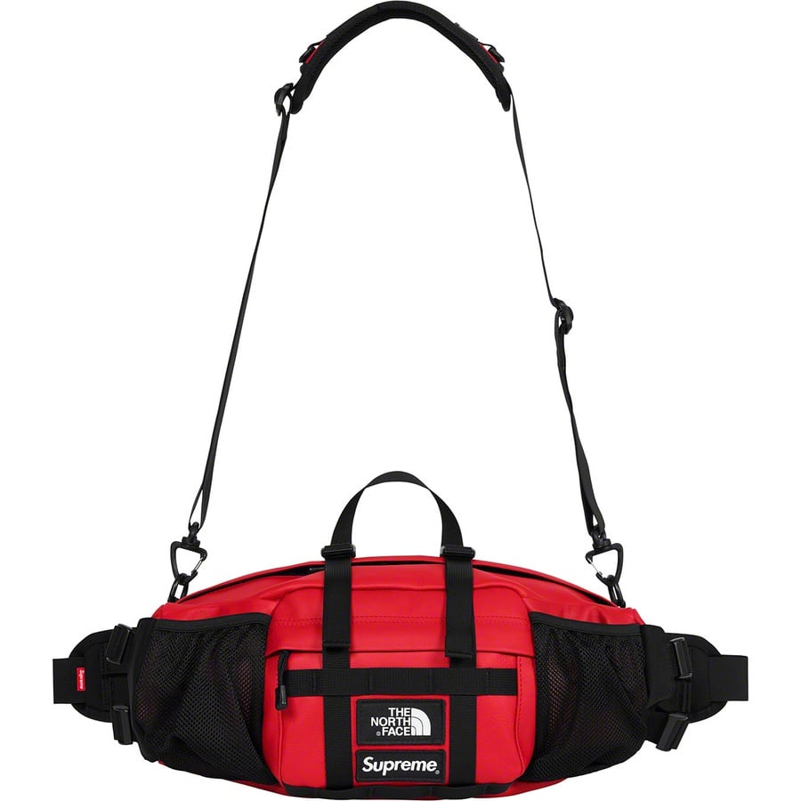 Details on Supreme The North Face Leather Mountain Waist Bag Red from fall winter
                                                    2018 (Price is $198)