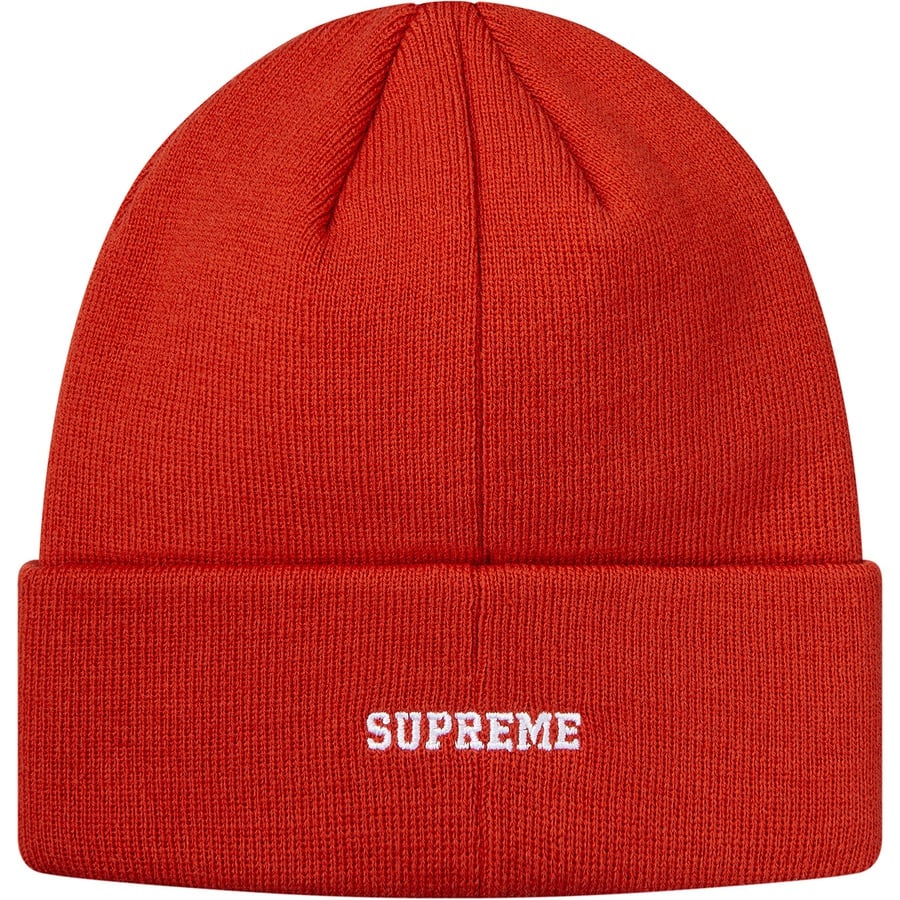 Details on Supreme Champion 3D Metallic Beanie Brick Red from fall winter
                                                    2018 (Price is $36)