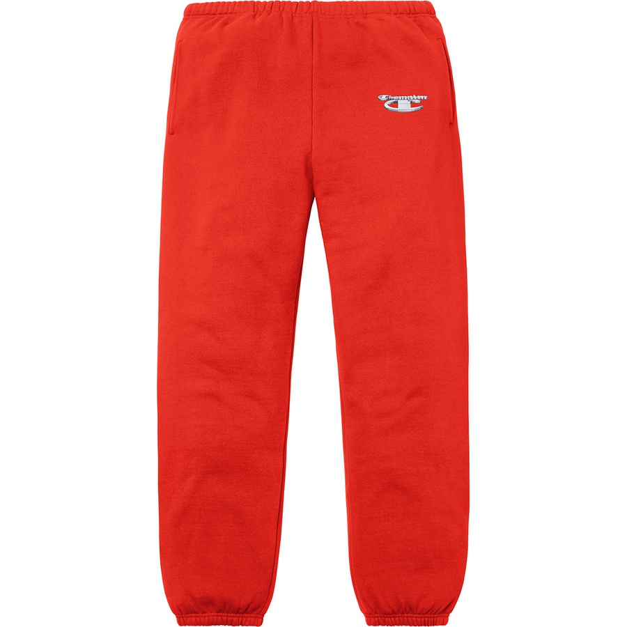 Details on Supreme Champion 3D Metallic Sweatpant Brick Red from fall winter 2018 (Price is $148)