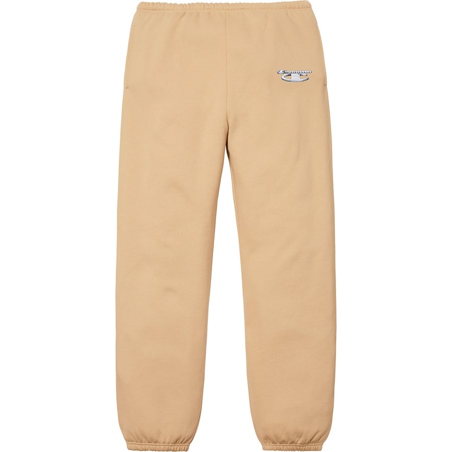 Details on Supreme Champion 3D Metallic Sweatpant Tan from fall winter
                                                    2018 (Price is $148)