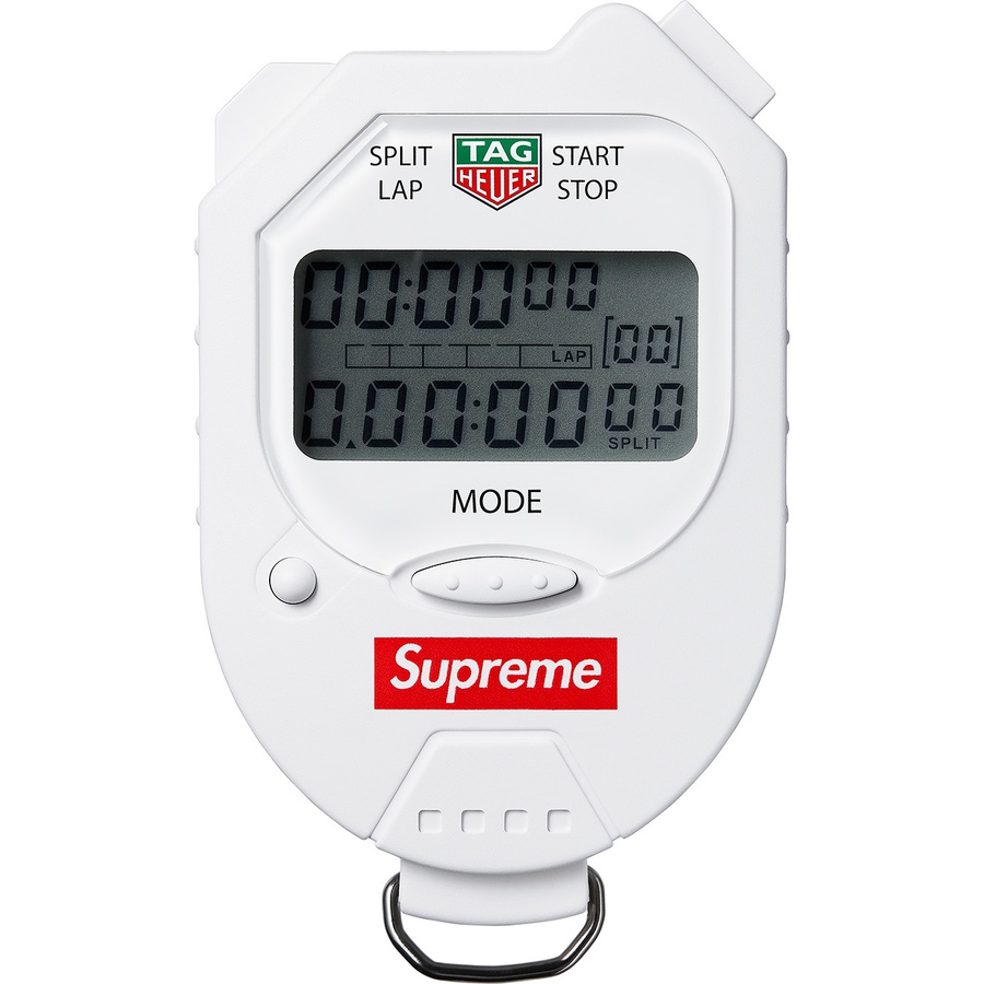 Details on Supreme Tag Heuer Pocket Pro Stopwatch White from fall winter 2018 (Price is $228)