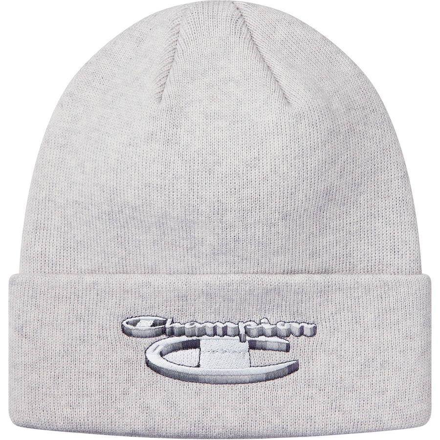 Details on Supreme Champion 3D Metallic Beanie Ash Grey from fall winter 2018 (Price is $36)