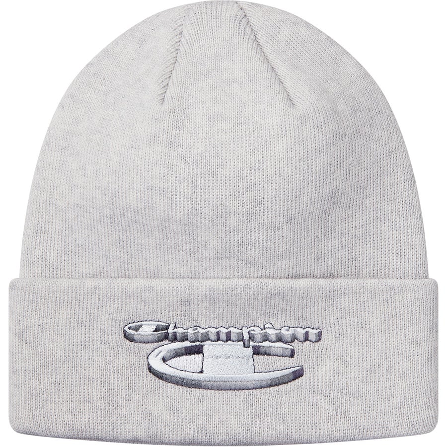 Details on Supreme Champion 3D Metallic Beanie Ash Grey from fall winter
                                                    2018 (Price is $36)